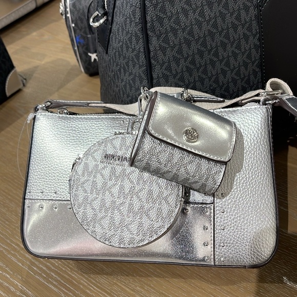 Michael Kors Jet Set Travel Small Metallic Patchwork Signature Logo Crossbody - Picture 9 of 16